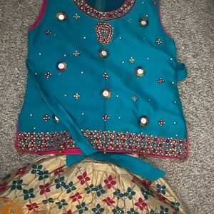 Embroidered Blue and Gold Traditional Outfit